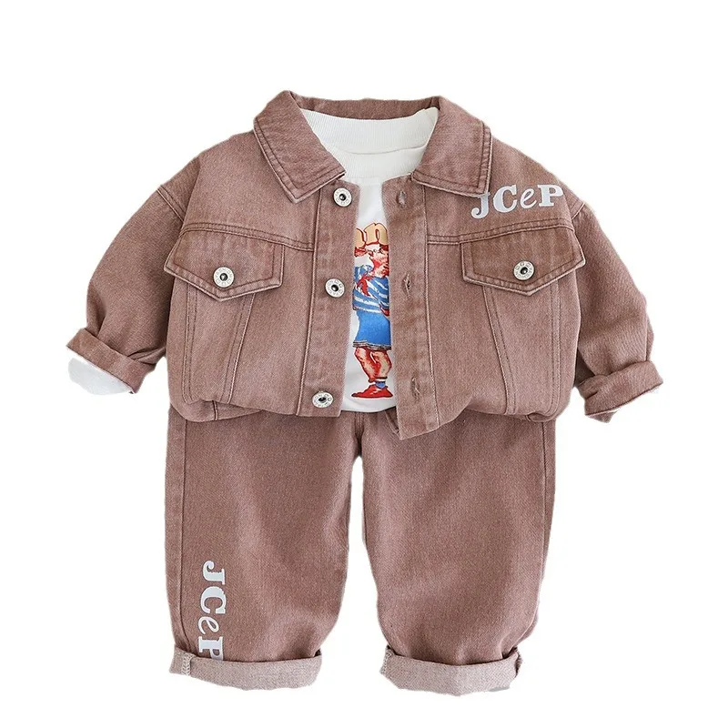 Оптовая продажа детская одежда красивый детский джинсовый комплект из 3 предметов От 1 до 5 лет Осенняя повседневная с длинными рукавами для мальчиков