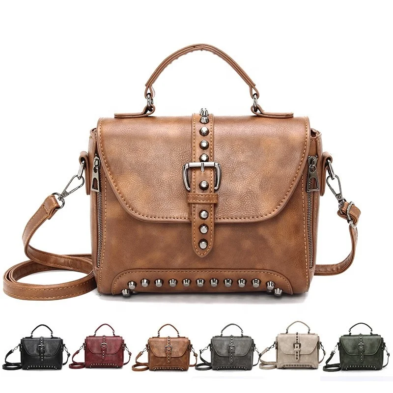 Good quality fashion rivet bag retro PU leather woman bag