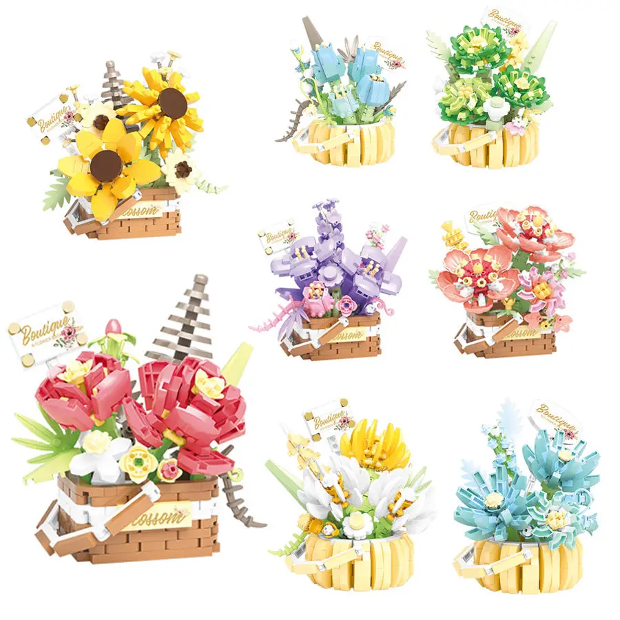 Plastic DIY Flowers Blocks Mini Bricks Building Blocks Succulent Plants Immortal Flower Foam Micro Building Blocks Toys For Kids