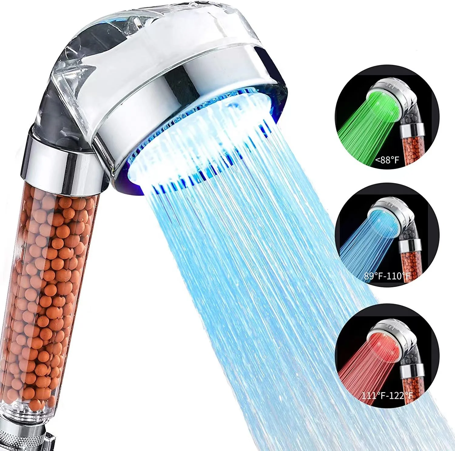 LED temperature control shower head 3 color changing Water Saving Mineral Stones Shower Head  3 Spray Settings Shower Head -