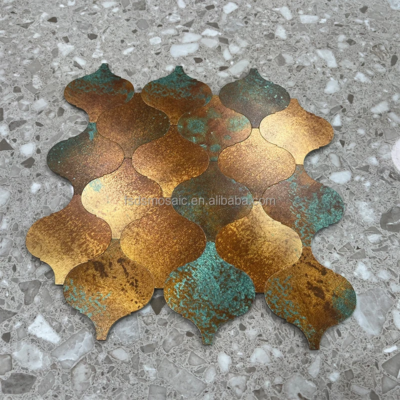 Lantern Shape Mixed Color Brushed Pattern Self Adhesive Mosaic For Bathroom Ceiling Wall Tile Aluminum Mosaic