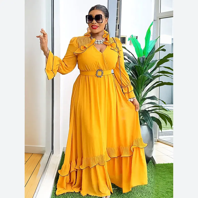 African Party Dresses for Women 2024 Plus Size Fashion Dashiki Ankara Wedding Gowns Elegant Turkey Muslim Chiffon Maxi Dress