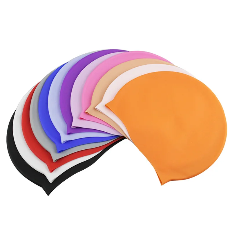 china custom logo kids children waterproof long hair extra large screen printed college silicone swimming caps