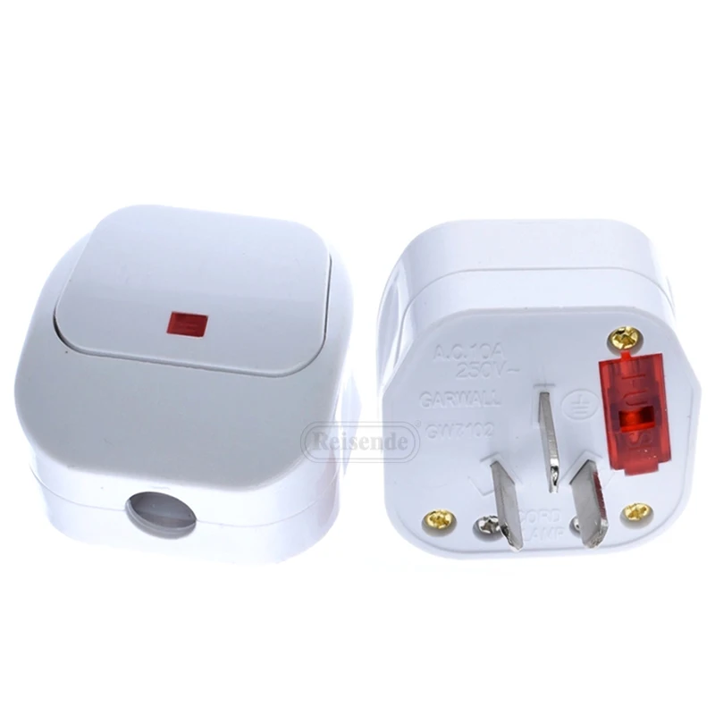 Australia  Flat 3 Pins Aus Wiring Plug With Red Indicate Light And Control Power Switch 10a Au Power Plug