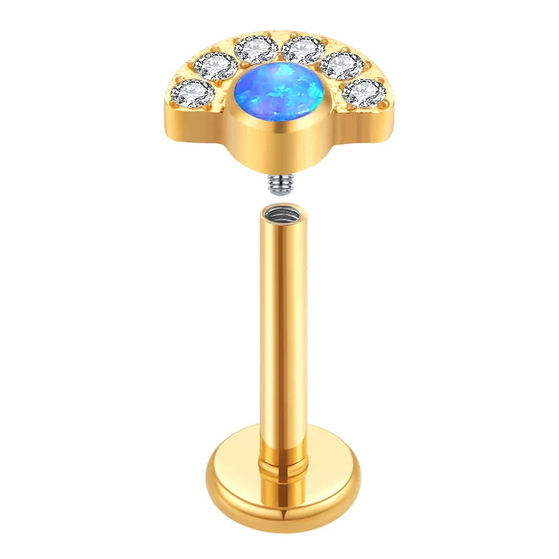 G23 Titanium Opal and Zircon Internally Thread Labret ear cartilage helix Labret piercing jewelry earrings