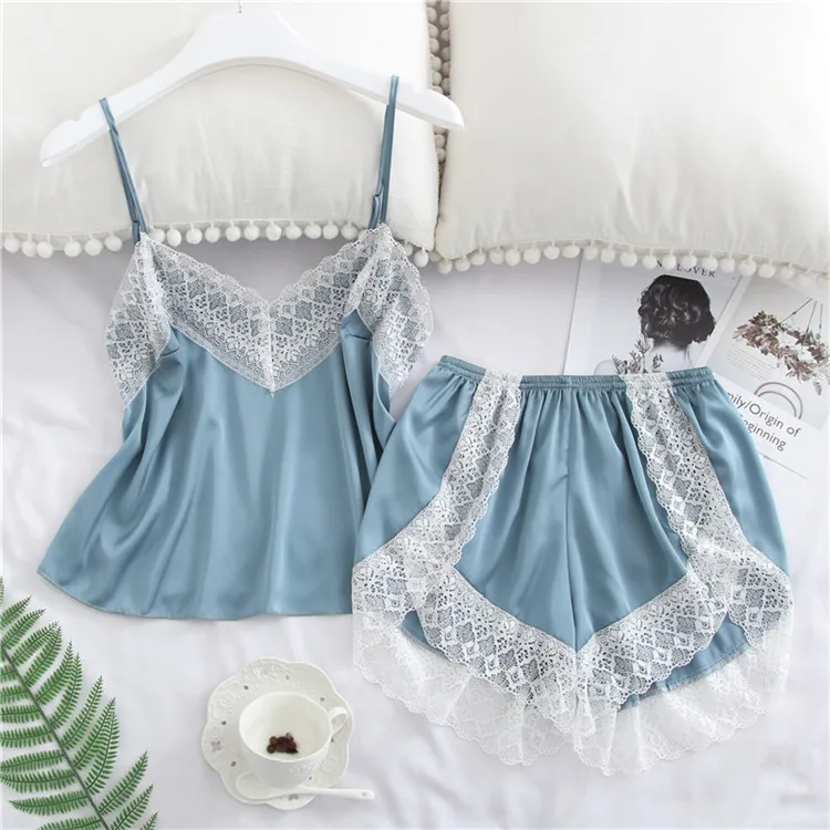 FS062 Multicolor Nude Women Babydoll Sling Short Ladies Erotic Photos Silk Sexy Pajamas Set Sexy Lace Lingerie Sleepwear Set