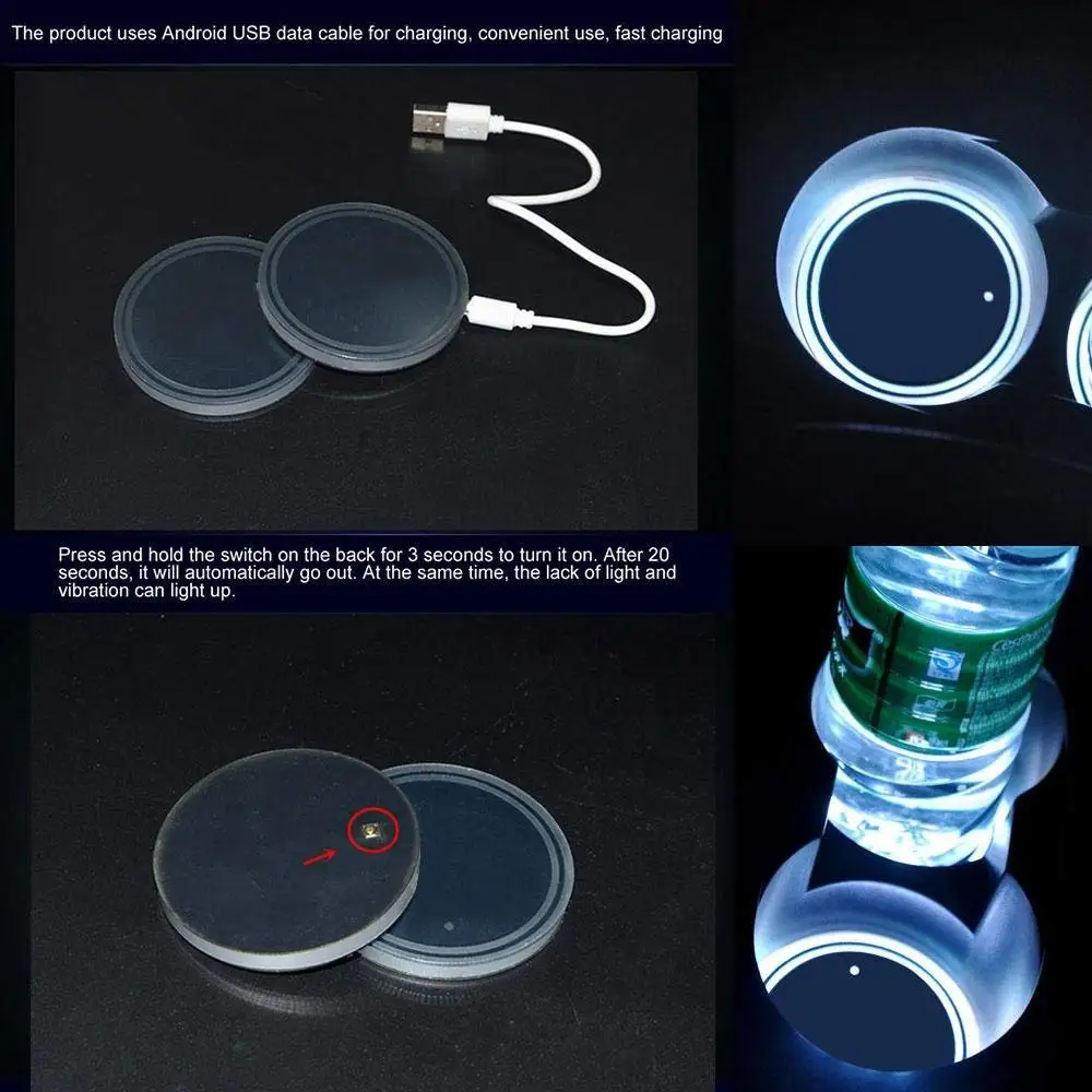 LED Car Cup Holder Lights 7 Colors  USB Charging Mat Auto Sport Luminescent Cup Pad LED Interior Atmosphere Lamp  for BMW