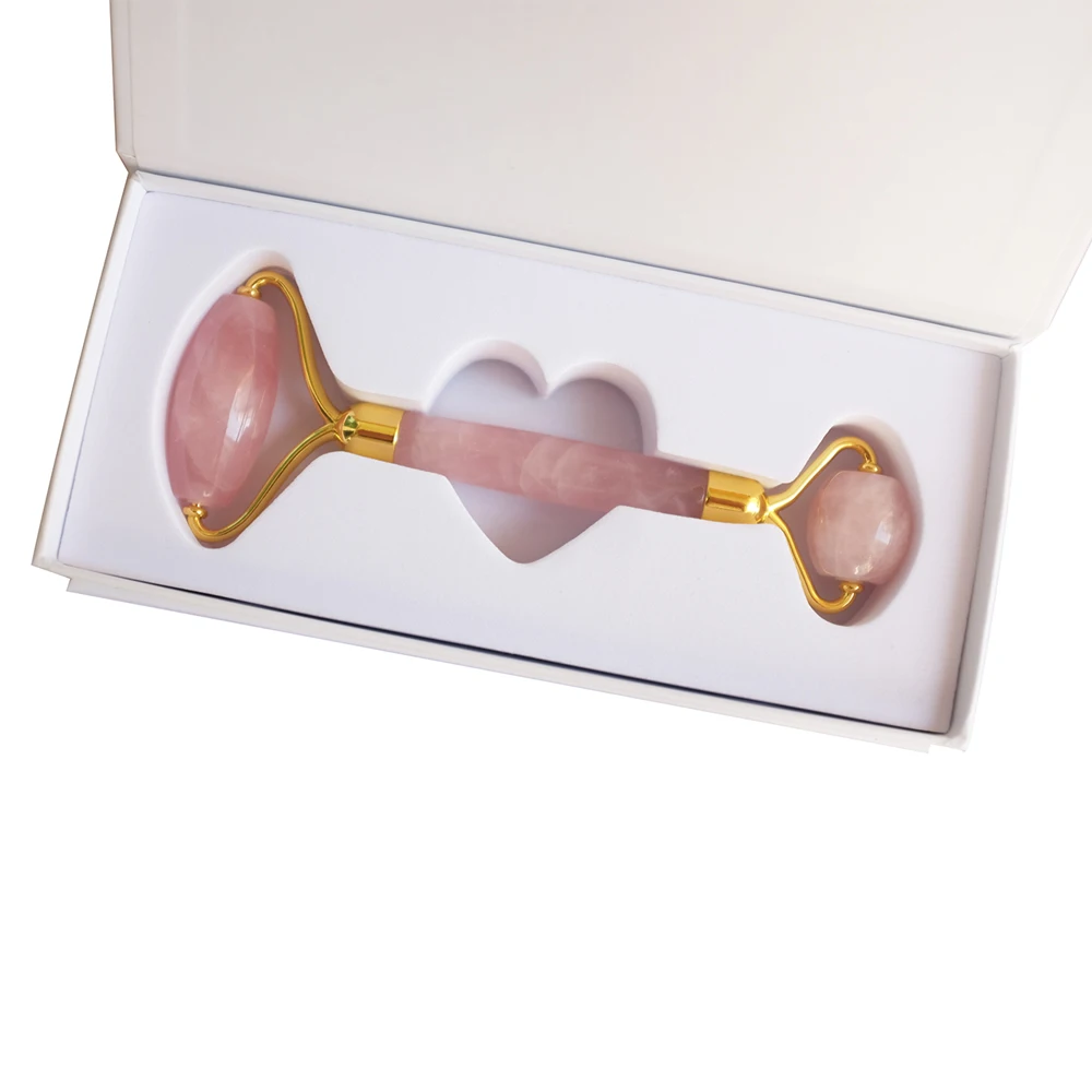 Rose Quartz Roller and Guasha with mask brush set for facial skin care tools
