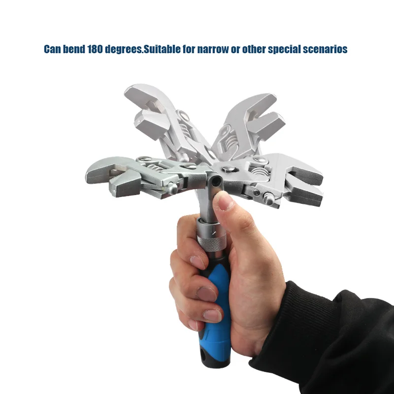 Multi 5 In 1 Adjustable Wrench 10 Inch telescopic wrench Folding Spanner Maintenance Manual Tool for Household
