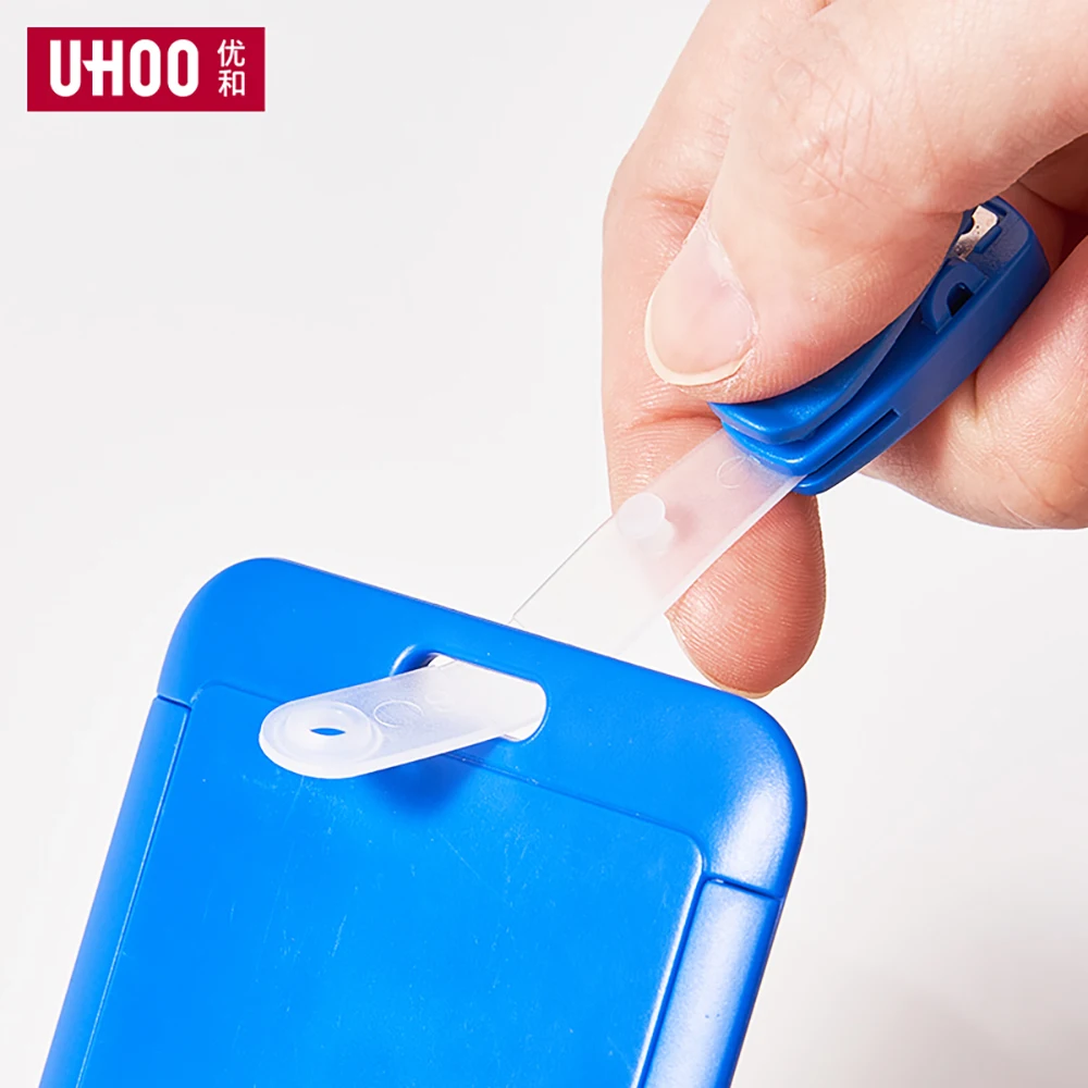 UHOO Hot Sale Cheap Plastic Badge Clip with PVC Strap for Office Name Badge Holders ID Card Clip