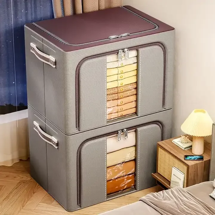 Wardrobe Foldable Oxford Cloth Storage Organizer Bag Large Capacity Steel Frame Clothes Storage Box Home Storage & Organization