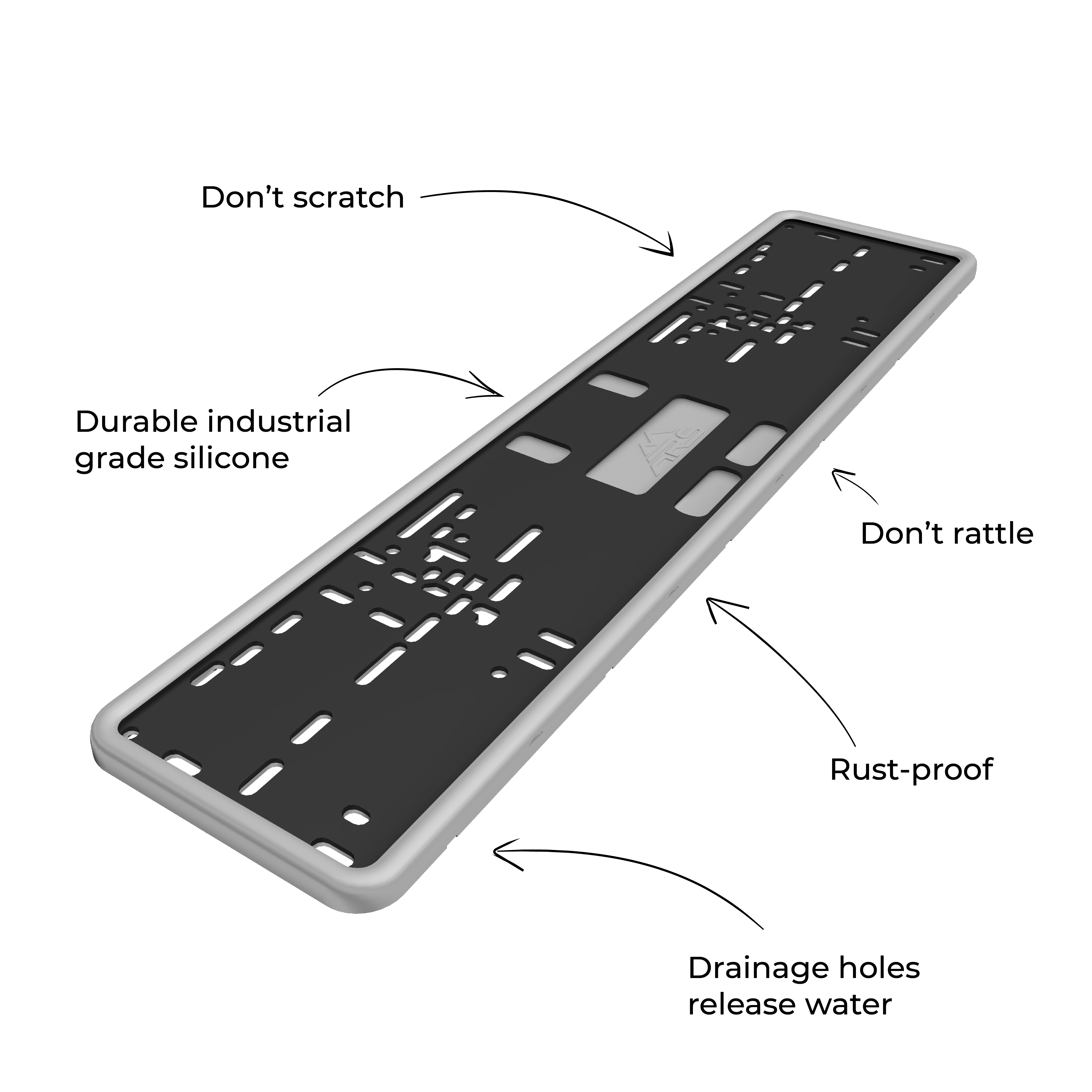 Grey Silicone License Plate Frame, Rain-Proof, Anti-Rust and Anti-Rattle for Car Plate Frame