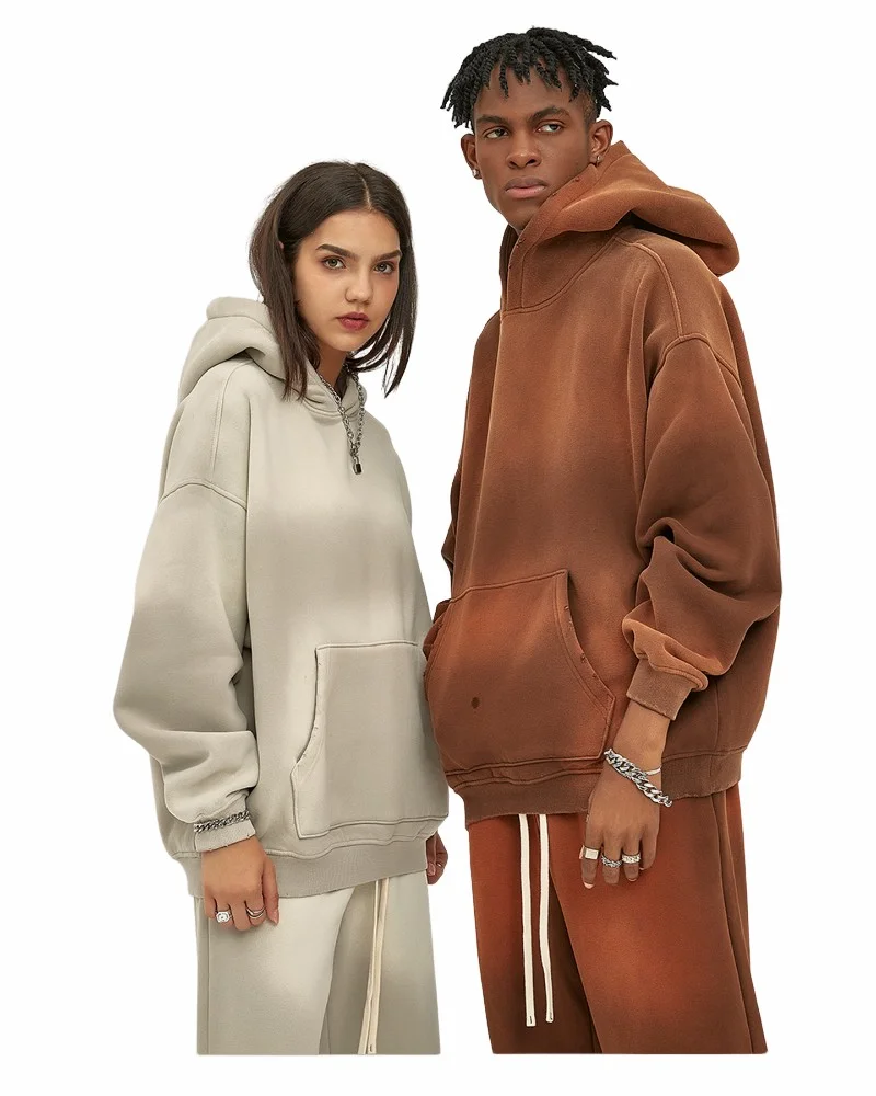 360G Fleece No String Wholesale Acid Wash Unisex Pull Over Blanket Embroidery Print Logo Men Hoodies