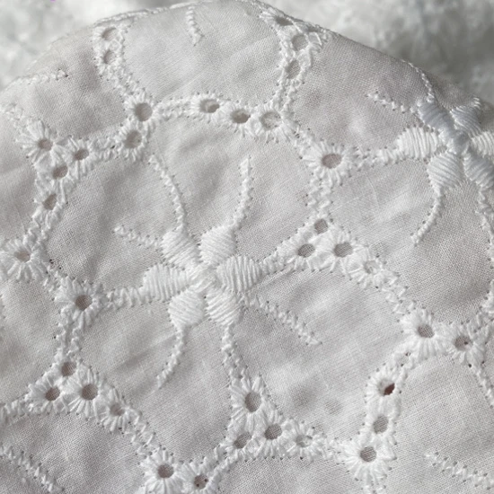 Colorful Cotton Embroidered Fabric White Flowers Wholesale Dress Fabric