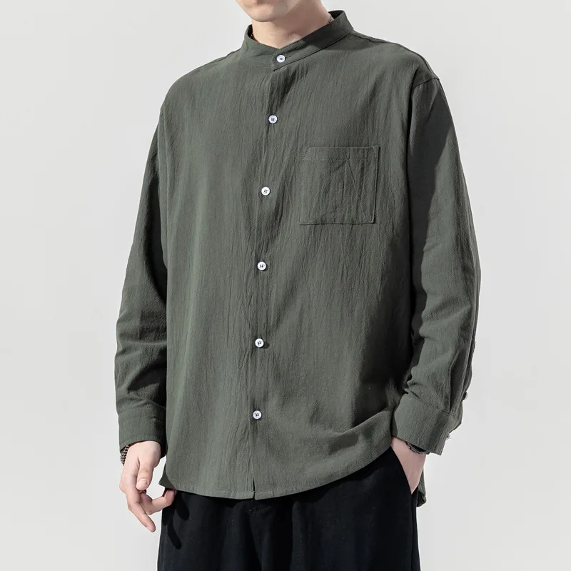 Summer cotton linen high quality shirt new men plain white handsome loose long sleeve shirts