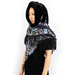 DH IATOYW wholesale tassel hooded fur cape women real mink fur hat winter fur scarf