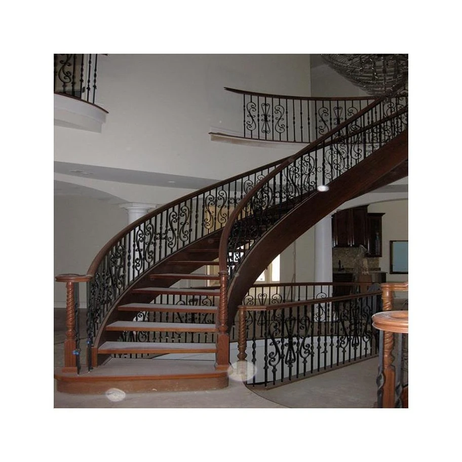 Prima curved stair metal craft steel material ladder modern new style Staircase Cable Railing Stringer Wooden Step staircase