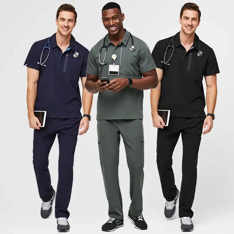 customize scrubs uniforms sets fashionable logo navy blue scrubs uniforms sets