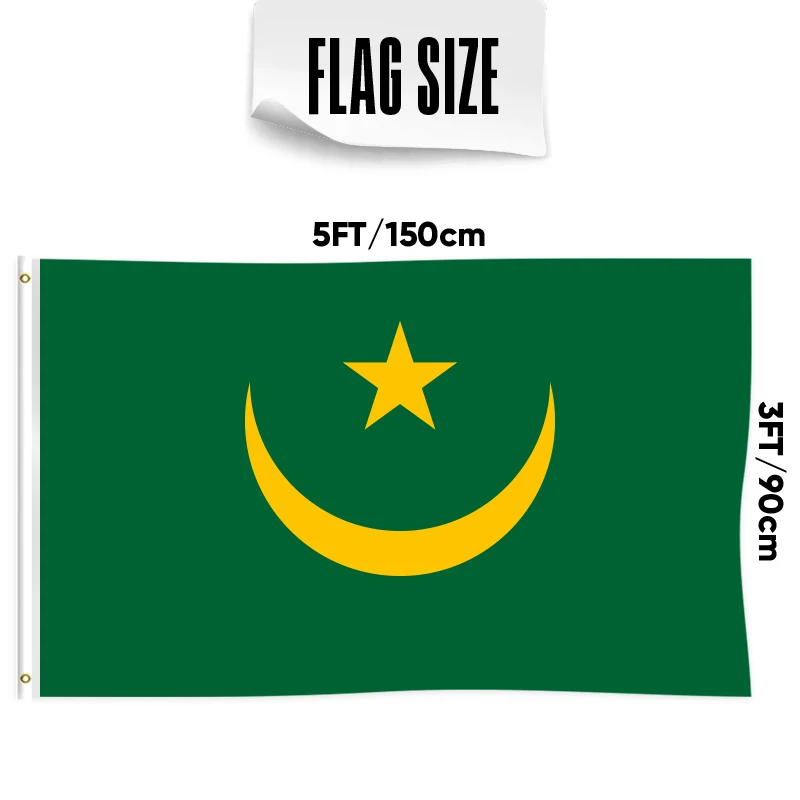 На заказ напечатанный Односторонний Флаг Mauritania 3x5 футов настраиваемый для всех национальных баннеров и флагов дисплея.