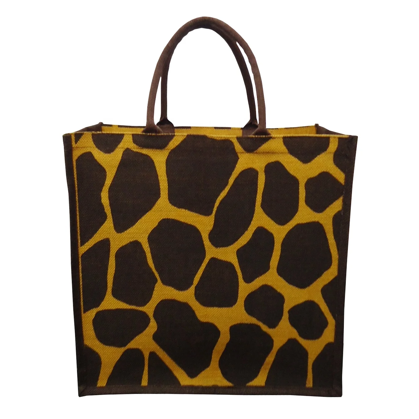 Giraffe Texture Print Elegant Design Soft Padded Rope Handle Fast Selling Jute Tote Bag with handle burlap Shopping jute bag