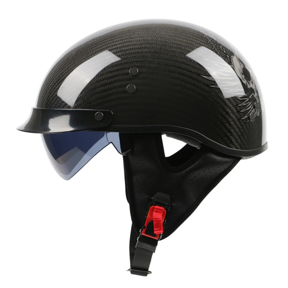 Vintage Carbon Fiber Motorcycle Half Face Helmet Motorbike Capacete Retro Motorbike Scooter Riding Casco Moto M-2XL