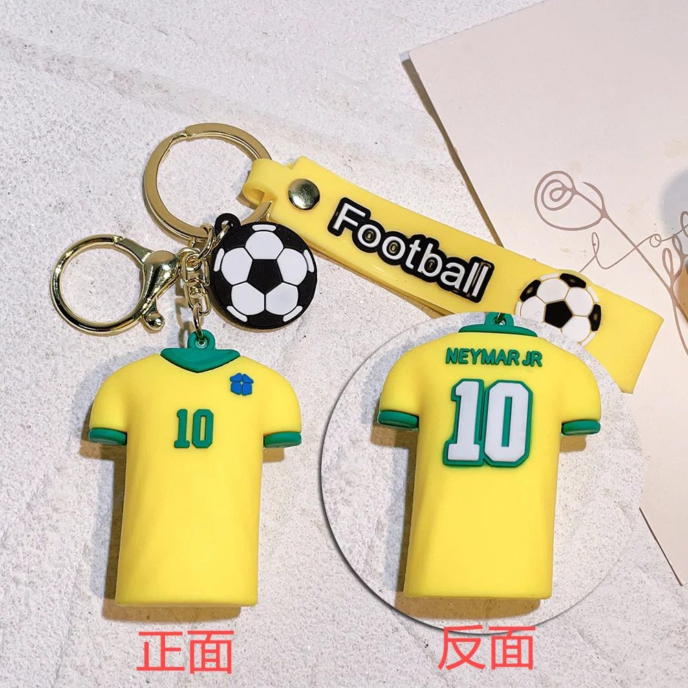 3D PVC Football Player Cup Key Chain Messi Ronaldo Mbapppe Soccer Shirt Pendant Keychain Keyring with Strap