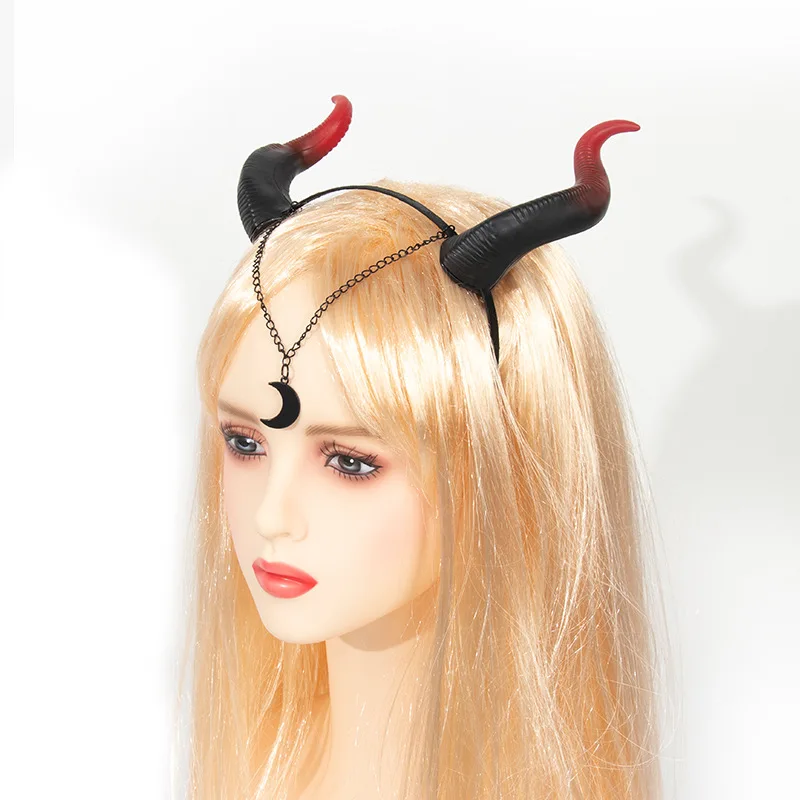 Halloween Red and Black Color Matching Calf Horn Hair Hoop Cosplay Party Devil Horn Hair Accessories Props