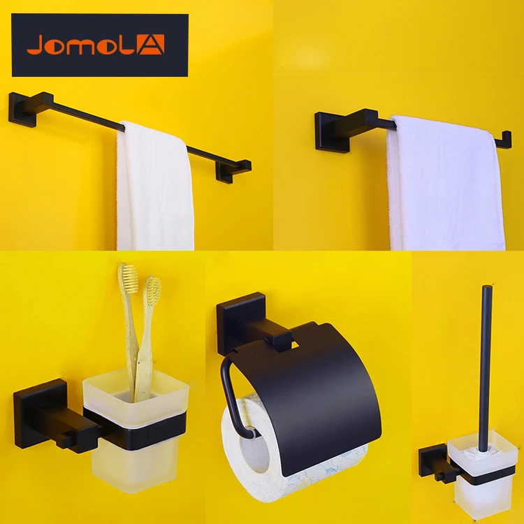 Luxury 5 piece combo black stainless steel bathroom accessories fittings for bathroom