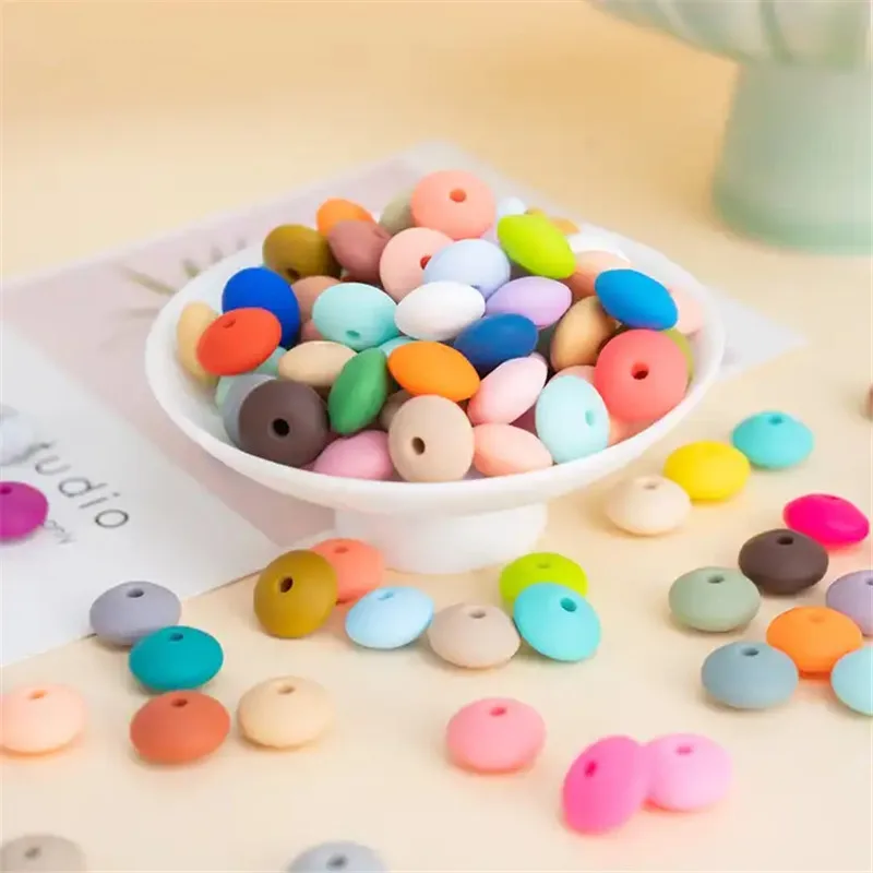 Y7712 Custom 12mm Silicone Abacus Beads Baby Teether Loose Bead