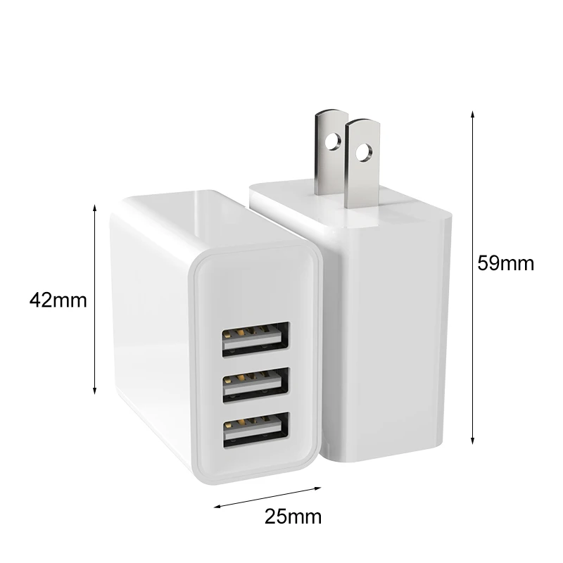 12W 3-Port USB Plug Cube chargers Fireproof Material USB Cube Power chargers adapters for iPhone