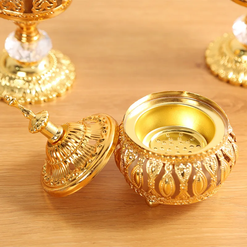 Islamic decor gift sets metal arabic crafts gold bakhoor burner incense burner incense cone candle holder Jar for ramadan decor
