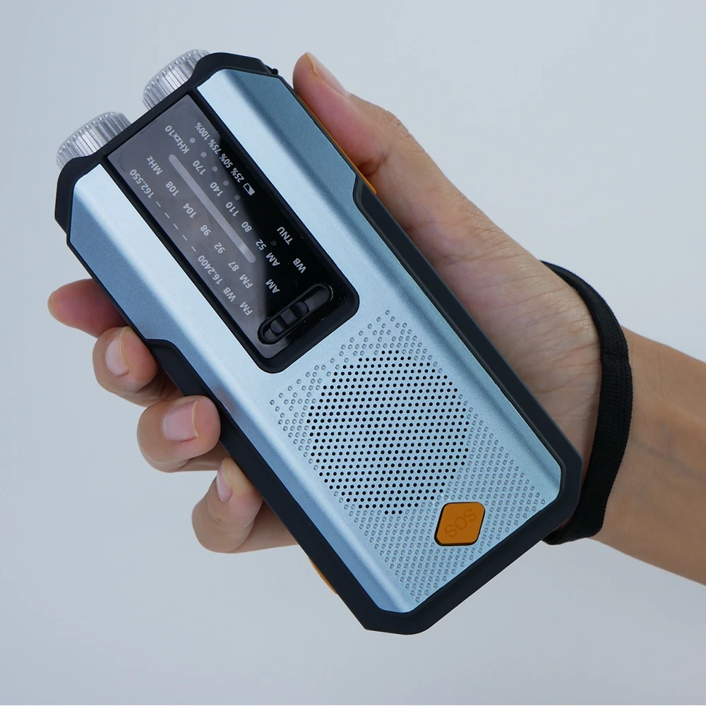 OEM NOAA AM/FM Emergency Radio Portable 2000mAh Power Bank with Solar,  Hand Crank & USB-C Charged, SOS Alarm & LED Flashlight