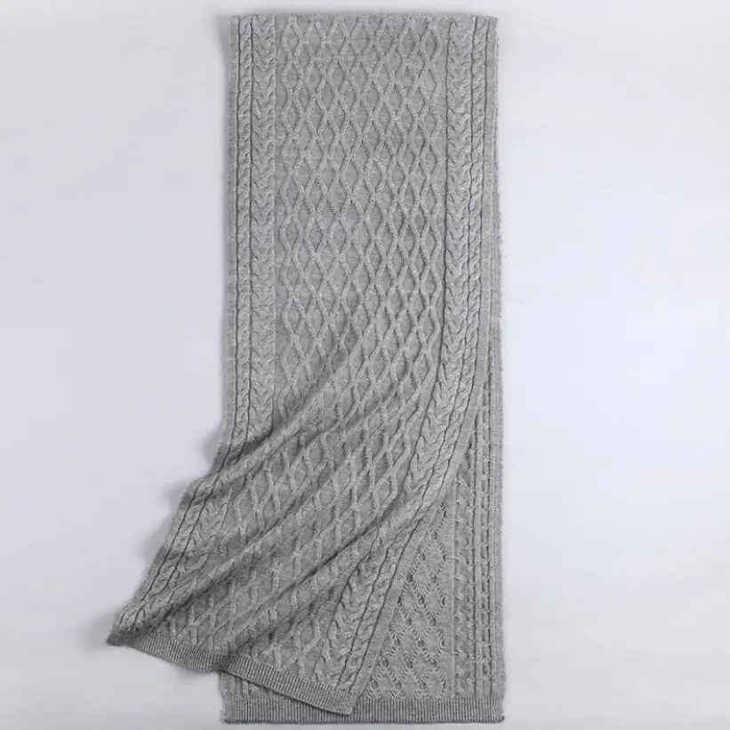Custom Jacquard 100% Wool Scarf for Women Men Winter Solid Warm Diamond Knit Shawl Braided Pattern Knitting Cashmere Scarf