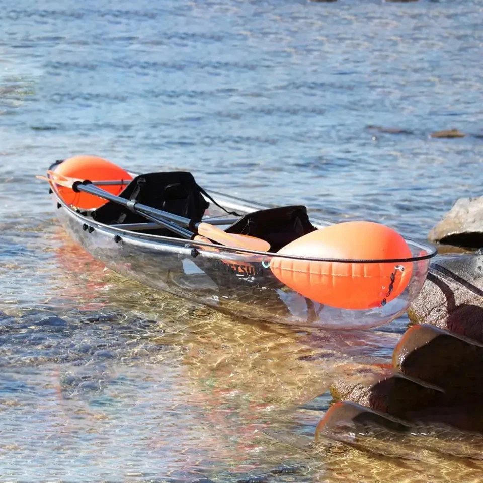 New Design 2 Person PC Material Crystal Transparent Canoe/Kayak Clear Rowing Boats for Wholesale