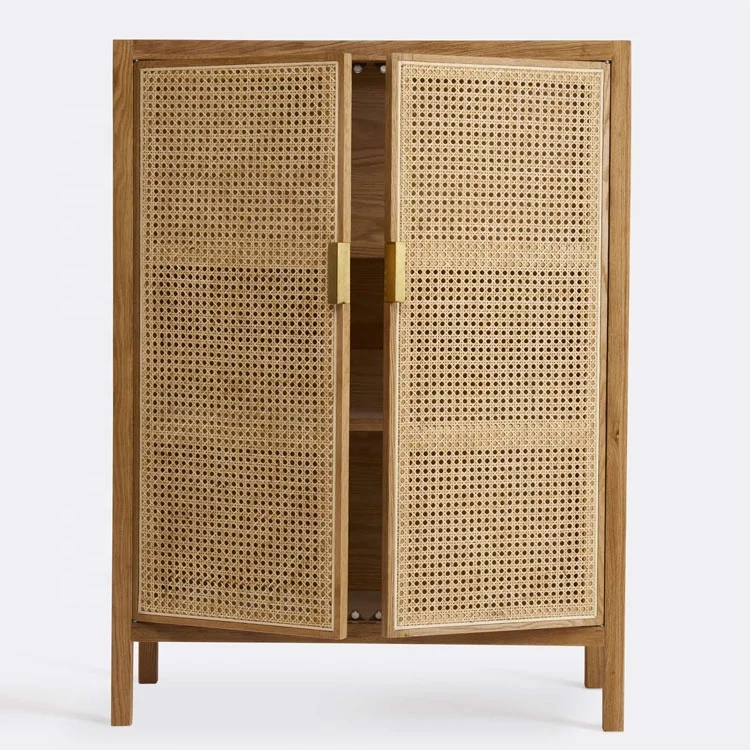 home furniture new design 2023 wholesale rustic entryway wood console table with rattan doors