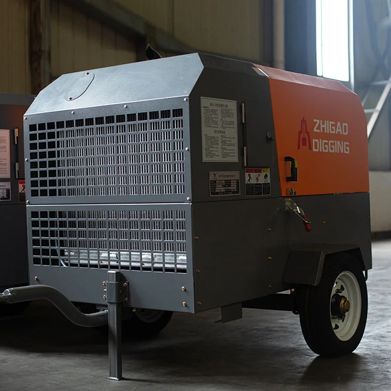 158CFM 102PSI small rotary diesel screw air compressor with wheels