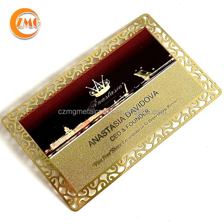 wholesale offset printed golden embossed sandblasted/frost metal business card