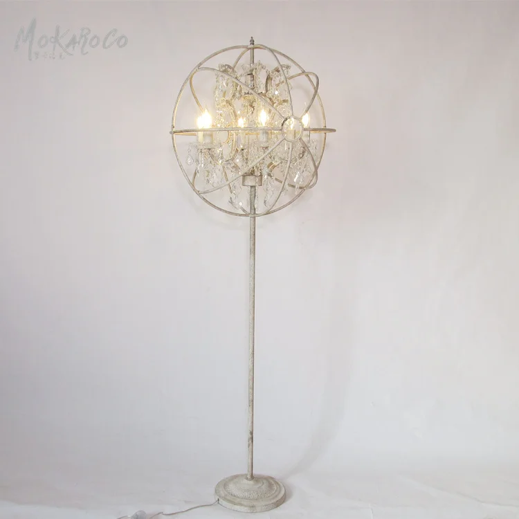 
Foucault gyro globe crystal floor lamp, wrought iron decoration, American country decoration retro white do old floor lamp 
