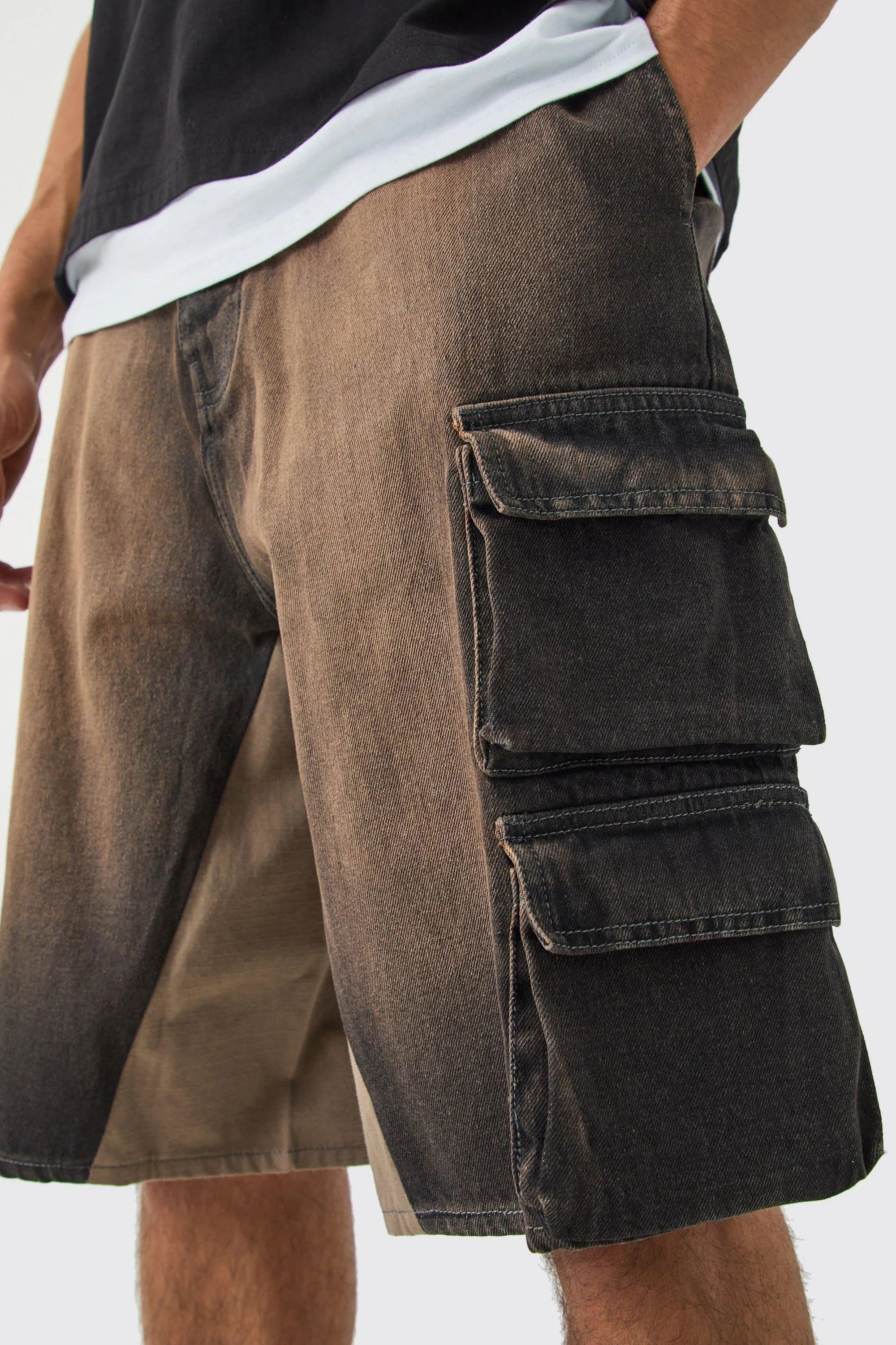 Custom Logo High Quality Cotton Streetwear Men Pocket Cargo Oversized Acid Washed Denim Jean Shorts