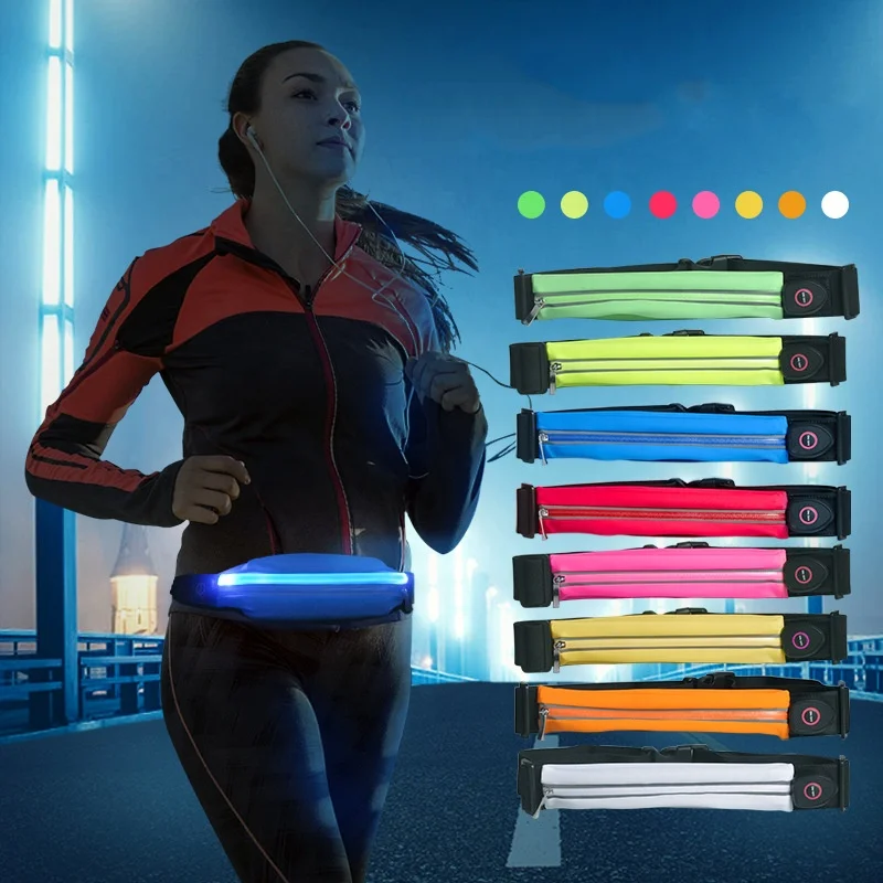 Hot Sale Promotional Product Custom Reflective Led Sport Waist Bag Flashing Elastic Running Belt