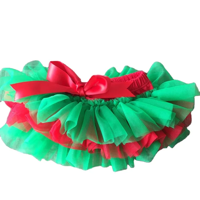 2024 Christmas holiday Girl three layer Ruffles bummies dark green red baby tulle skirted ruffle panties Bloomer with satin bow