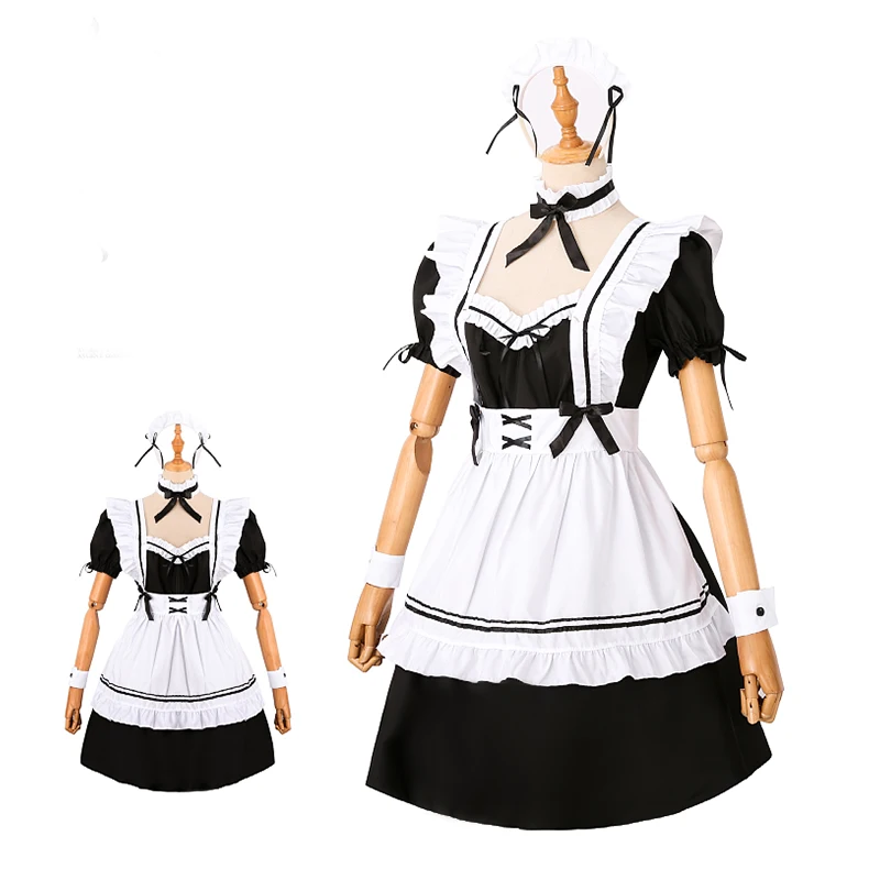 
short sleeves color blocked waitress women maid dresses costume classique lolita maid dress 