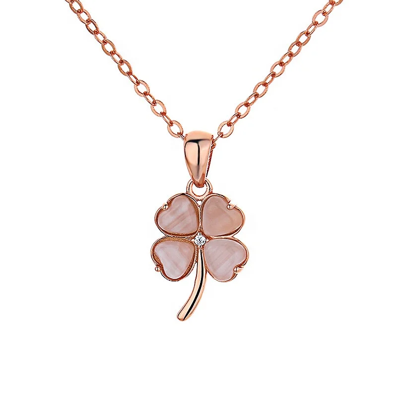 Gemstone 100% 925 four leaf Clover Necklace Set for Women Jewelry Custom Jade Clover Flower 925 Sterling Silver Pendant Necklace