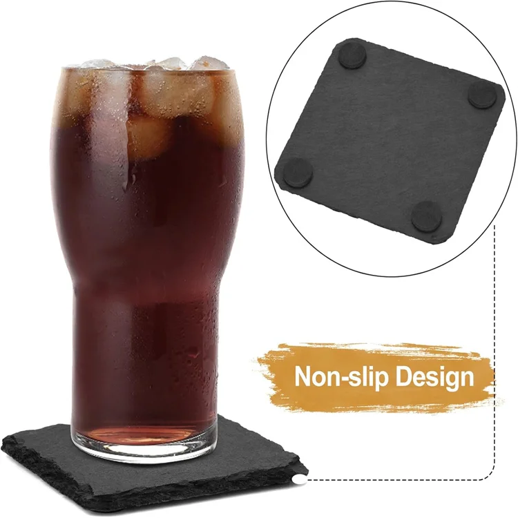 4 Inch Square Black Coasters Round Drink Coasters For Engraving Natural Edge Bar Cup Coaster For Kitchen Coffee Table Home