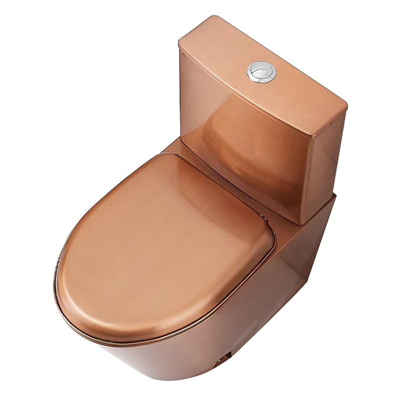 Rose gold stainless steel floor mounted double button water tank seated toilet
