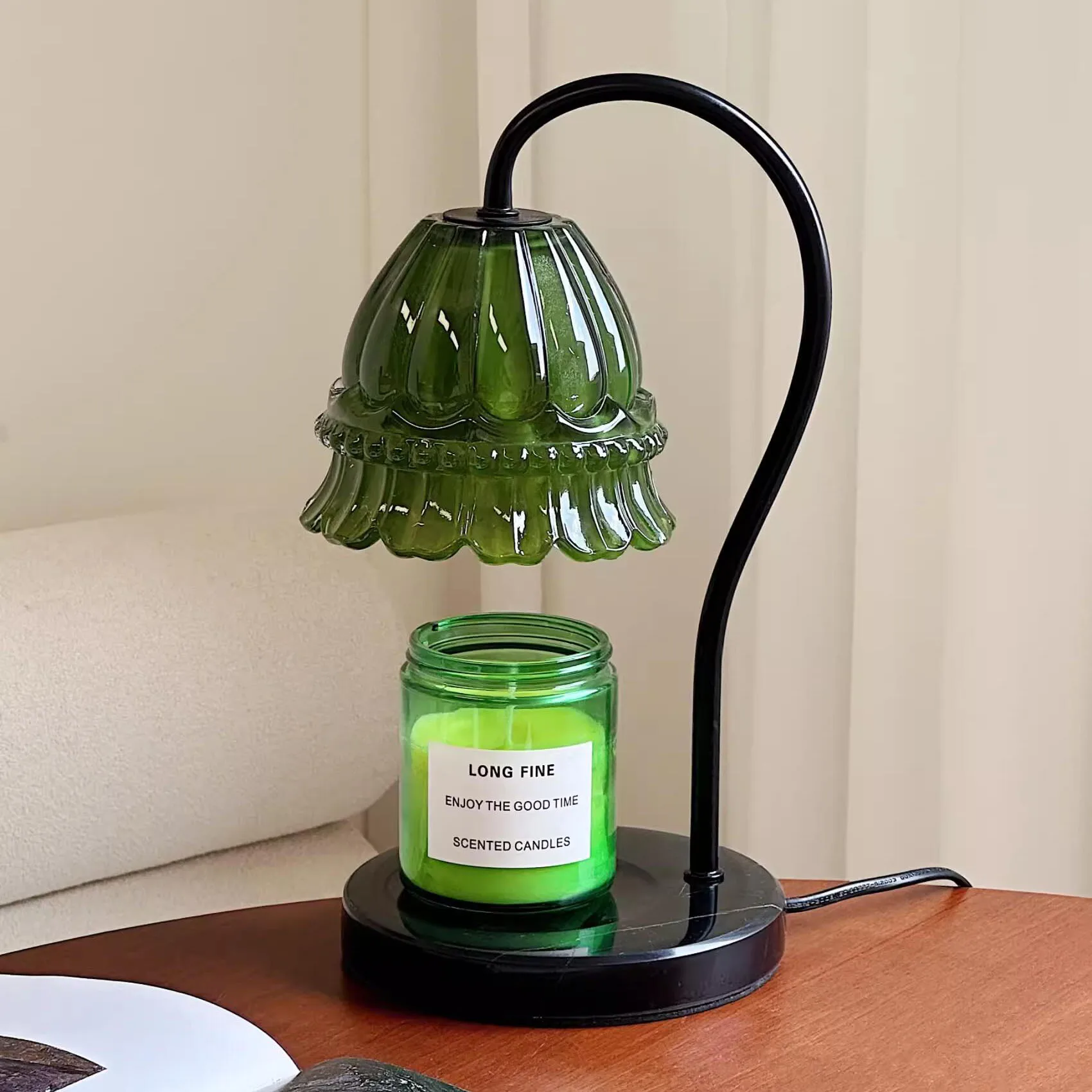 factory wholesale green luxury glass lamp candle warmer electric gift for women fragrance dimmer Scented aroma burner wax melter