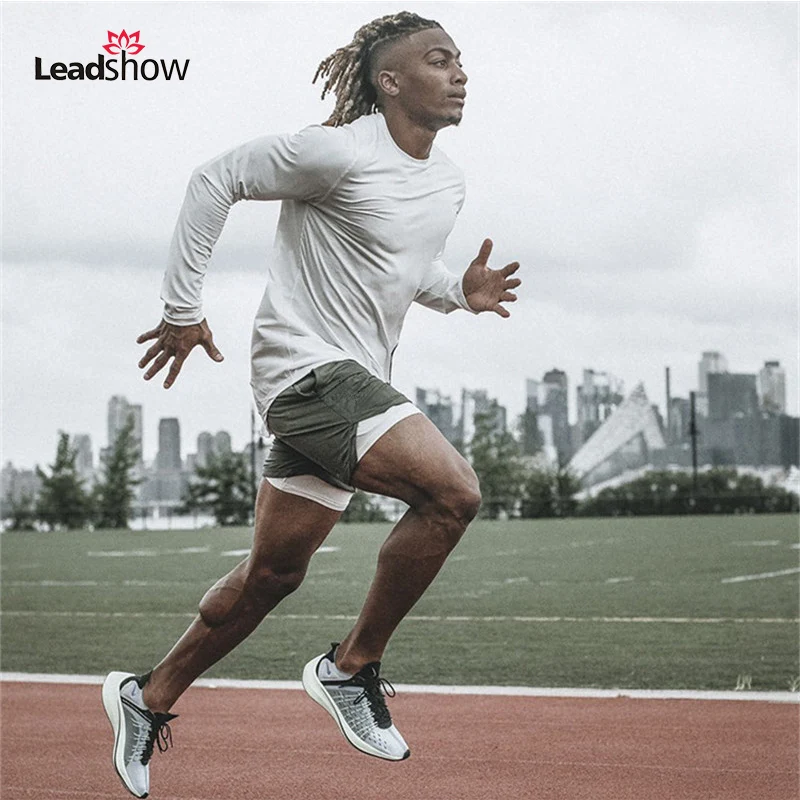 Wholesale Quick Dry Active Wear Gym Shorts Custom Double Layered Lightweight Compression Marathon Running Pants&Shorts For Men