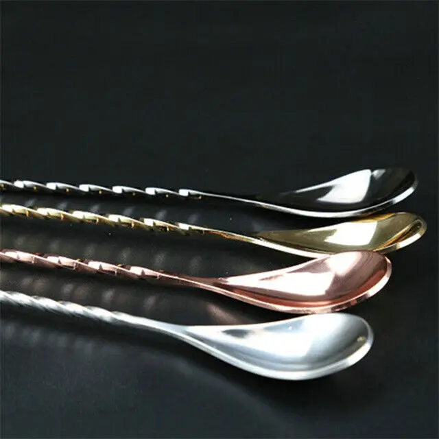 Custom Logo 30cm Long Handle Stainless Steel Cocktail Stirrer High Quality Durable Metal Bar Tool Party Coffee Tea Milk Blending