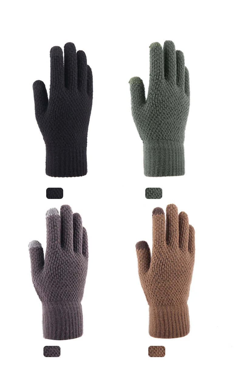 High quality Amazon hot Winter warm Solid Color Non Slip Windproof  Gloves men warm wool mittens