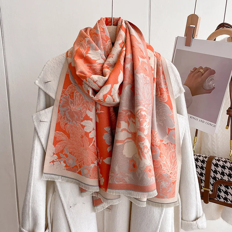 Autumn Winter LadiesThick Warm Pashmina Scarves Shawls Elegant Flower Imitation Cashmere Tassels Scarf